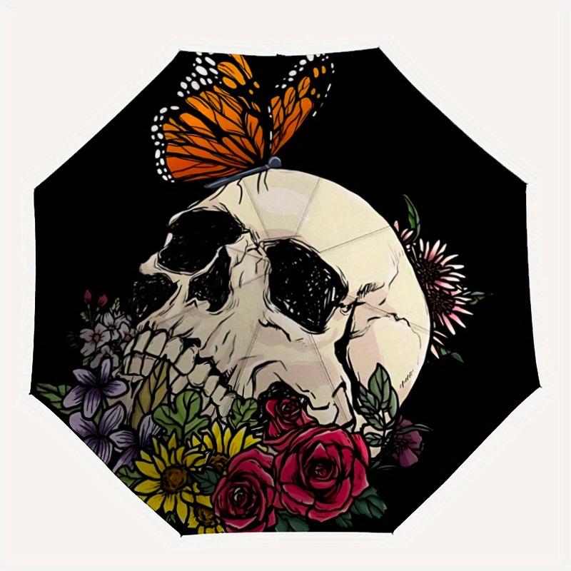 

1pc Skull Butterfly Flowers Automatic Open/close Folding Umbrella, Compact Portable Travel Umbrella,Cute Umbrella, Durable Construction yy250804066
