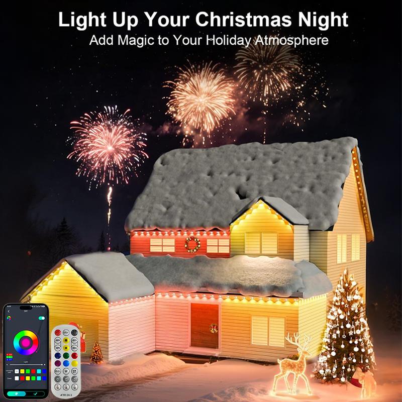 Smart RGB Eaves Lights IP67 Permanent Outdoor Lights App/Remote Control Music Sync DIY Scenes for Christmas House Roof Decor