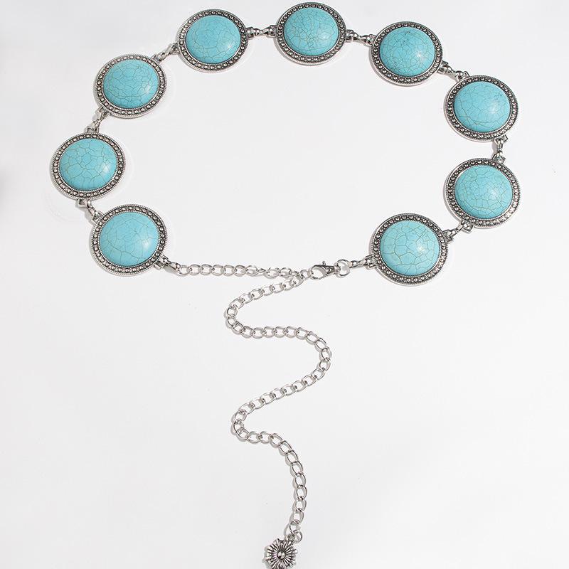 

Женская ретро большая бирюзовая металлическая широкая узорная цепь на талию в стиле дворцовой гравировки