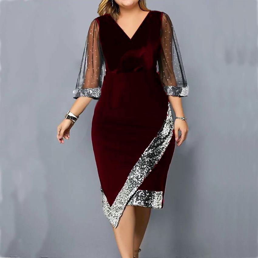 Wish Elegant Velvet Dress With Sequins And Asymmetric Skirt For Party And Stage Performances