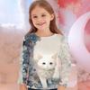 Kids Crew Neck Long Sleeve T‑Shirt, Cute Cat 3D Print Casual Loose Halloween Party Daily Wear Tops for Children