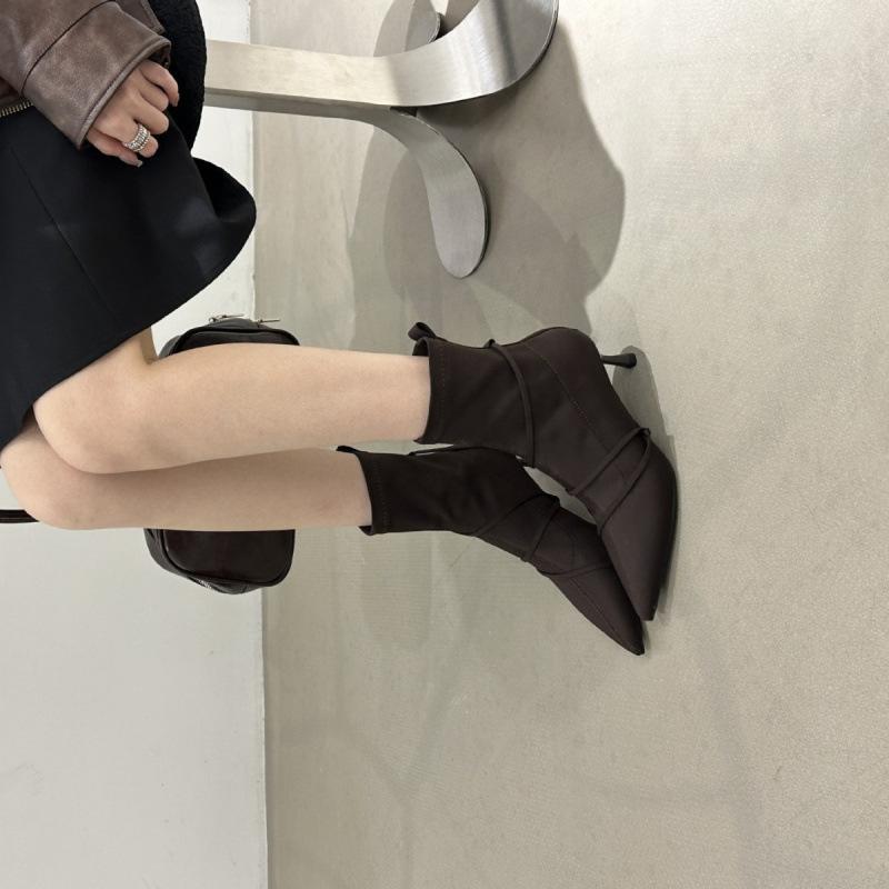 Pointed Short Boots Women's Thin Heels 2025 Autumn and Winter Women's Boots New European and American Boots High Heels Short Boots Thin Boots