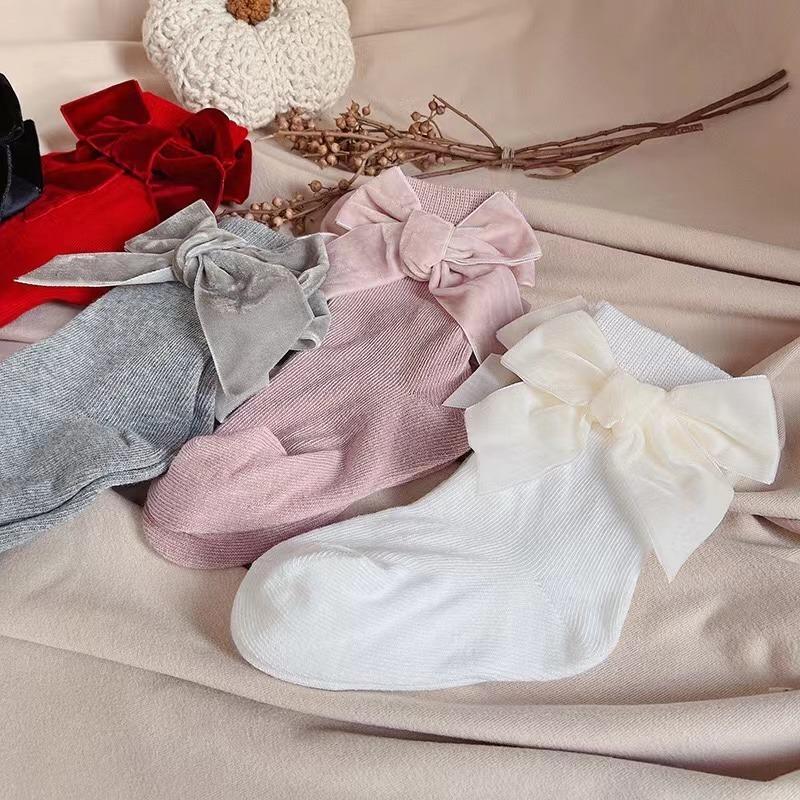 New Winter Autumn Baby Girls Socks With Big Bows Kids Ankle  Cotton Socks Toddlers Cute Short Christmas Socks For