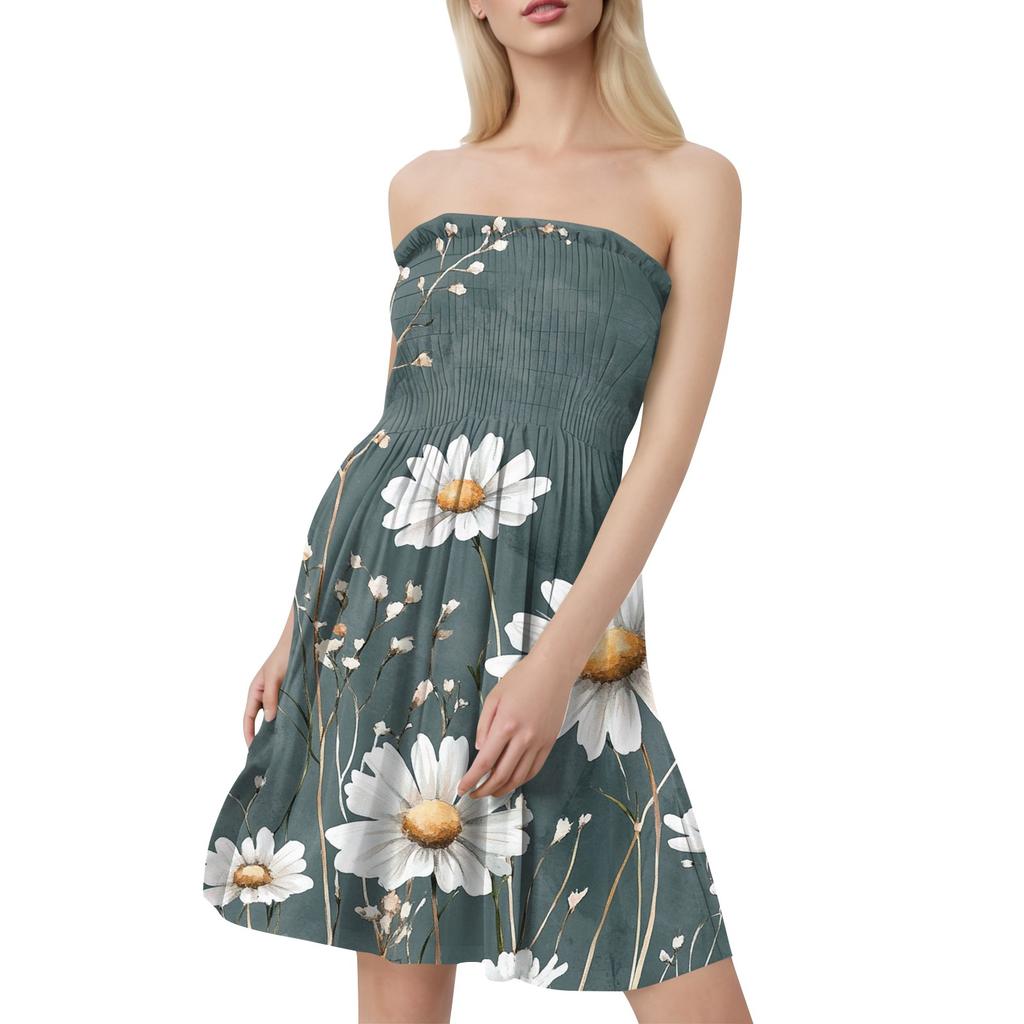 Damen Sommerkleider Mode Damen Casual Bandeau Blumendruck Ärmelloses Kleid