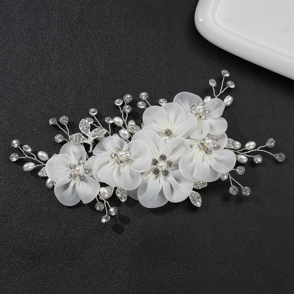 

1Pc Bridal Chiffon Flower Hair Piece, Pearl & Rhinestone Design, Ideal for Wedding & Bridesmaid Hairstyles