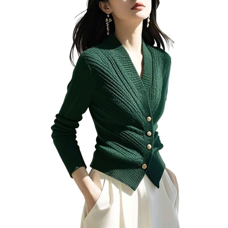 

Elegant Blue Knit Sweater Slim Fit Womens Cardigan Stylish Top M