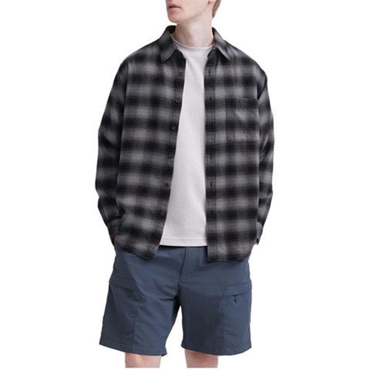 UNIQLO Flannel Check Long Sleeve Shirt Men shirts Light-Gray 462400-07