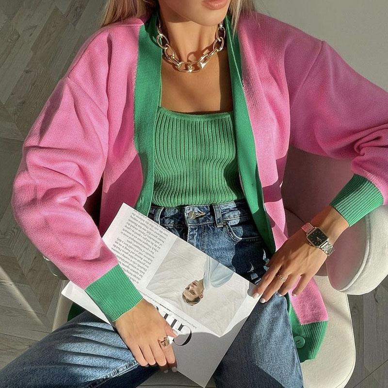 Hirsionsan Vår Høst Patchwork Strikkede Cardigans Kvinner Nye Single Breasted Vintage Korean Gensere Dame Trendy Yttertøy Klær