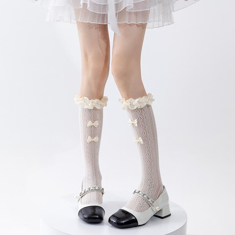 

Лолита Весна/Лето Тонкие Ленточные Кружевные Гольфы до середины икры с Бантом в Балетном Стиле 1 pair бежевый