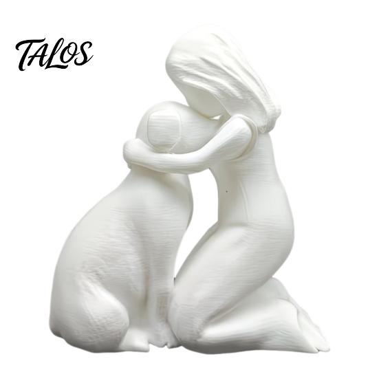 Durable 3D Printed Sculpture Girl with Dog Figurine Ornament, Minimalist Squatting Pose Human Statue Sculpture, Healing Pet & Decoration, Gift