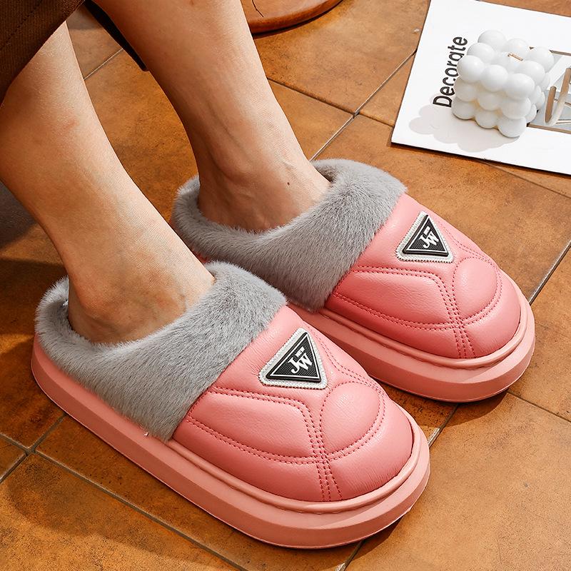 

EVA Winter Warm PU Leather Non-slip Plush Parent-Child Cotton Slippers 30/31 - Inner Length 19cm