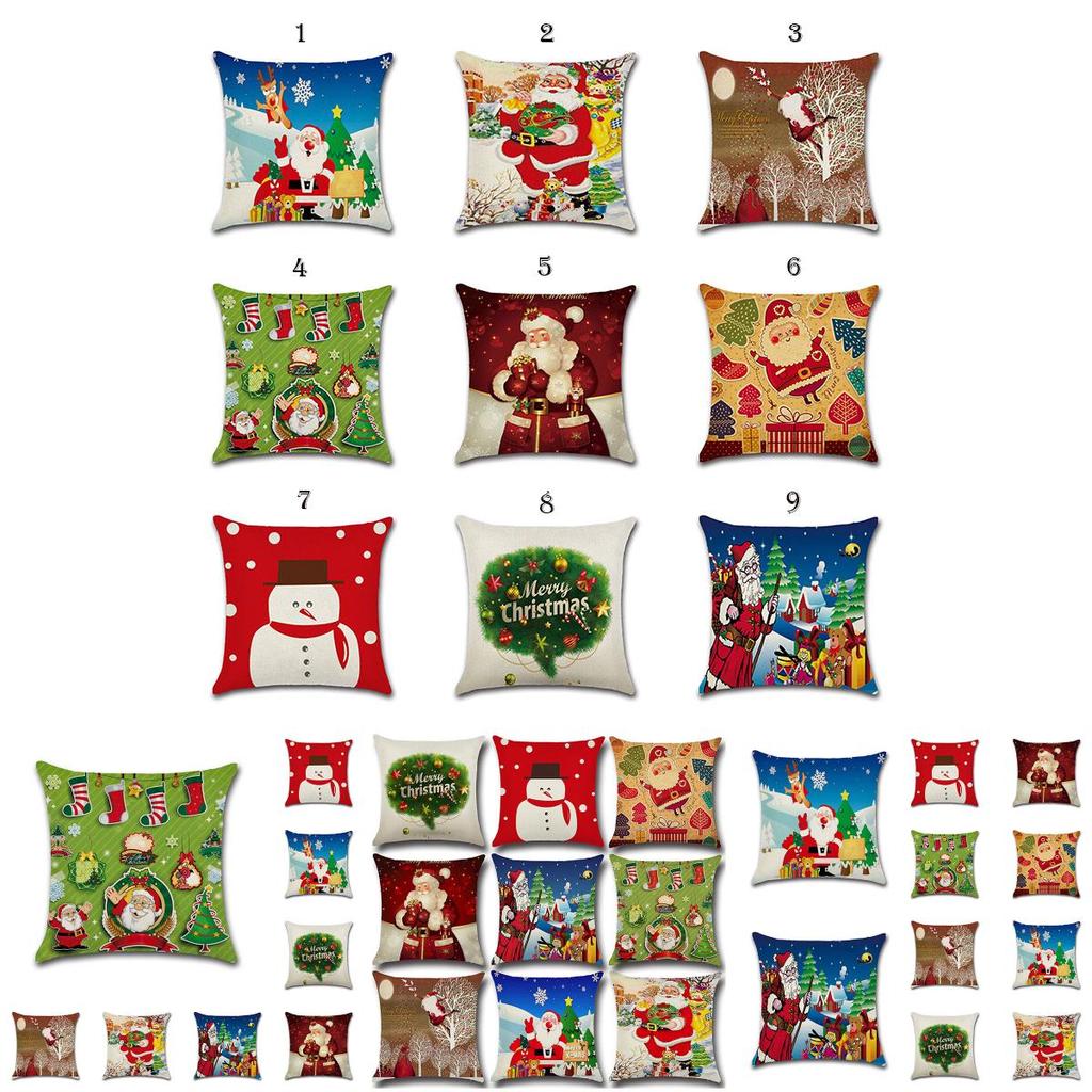 Charming Happy Christmas Linen Sofa Cushion Cover Vibrant Holiday Decoration