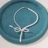 French Light Luxury Asymmetrical Pearl Bow Collarbone Chain Simple Sweet Cool Elegant Temperament Fringe Necklace