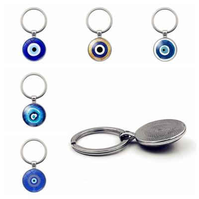 Beauty Blue Evil Eye Religious Photo Round Glass Cabochon Keychain Car Ring Holder Strap Gift Keychain