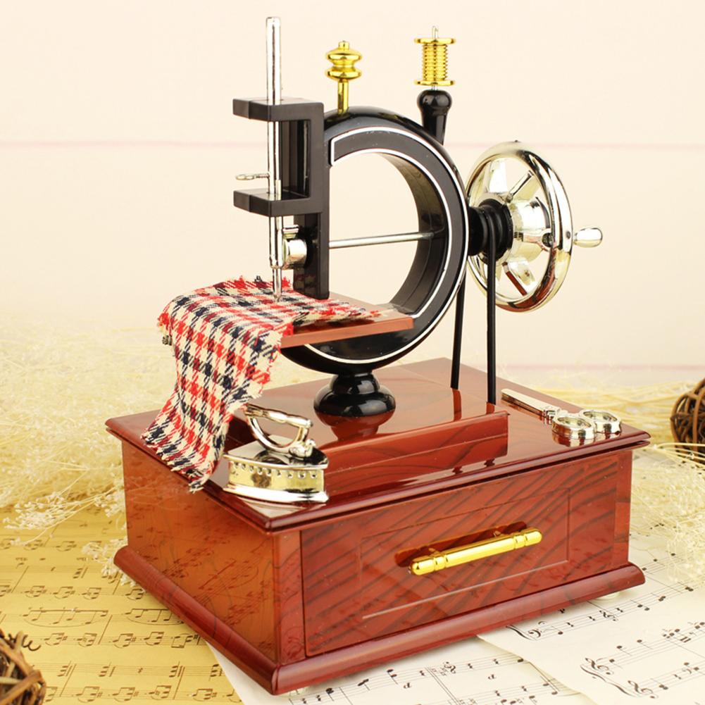 Simulation Sewing Machine Music Box Kids Retro Toy Jewelry Box Resin Craft Desktop Ornaments Home Decor for Christmas Gift