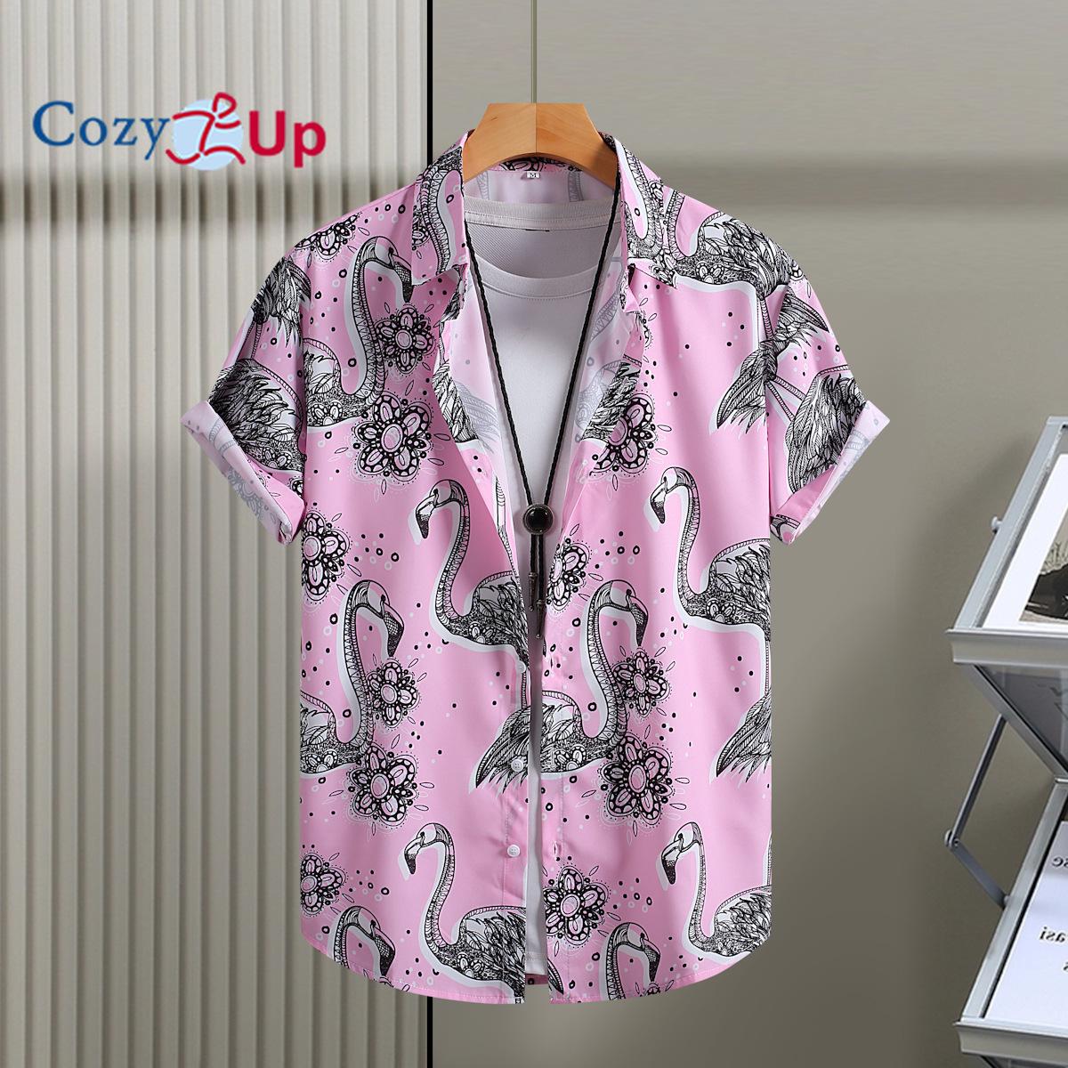 

Мужская рубашка с коротким рукавом, розовая рубашка с фламинго для мужчин, повседневная мода, лето 2025, новая рубашка с цветочным принтом XXL