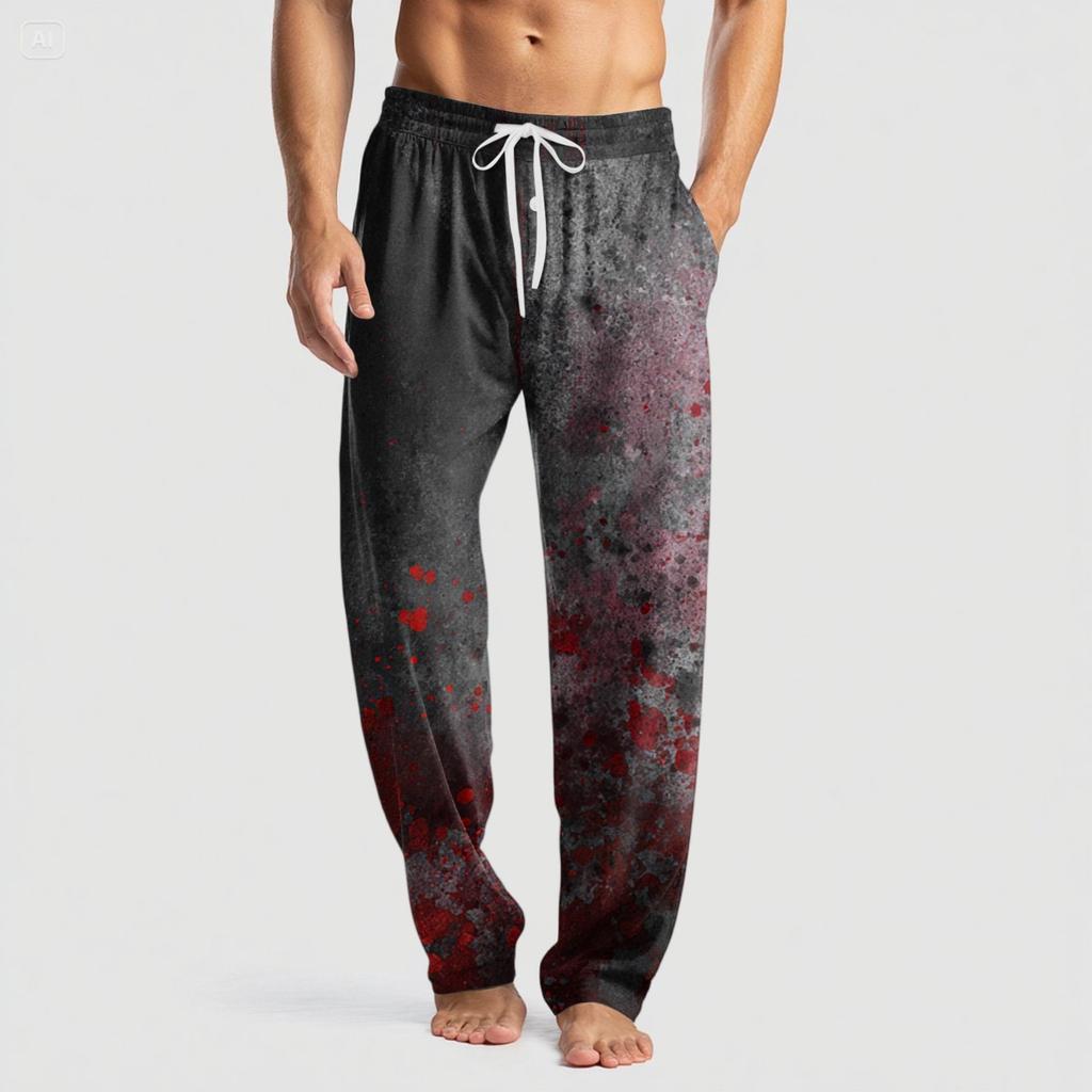 Men's Knitted Halloween Print Pocket Casual Pants Pajama Pants