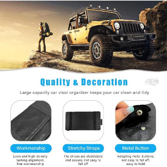 Augeny Car Sun Visor Organizer, Leather Personal Belonging Storage Pouch With Zipper, Car Visor Storage Pouch Sunglasses Holder, Auto Interior