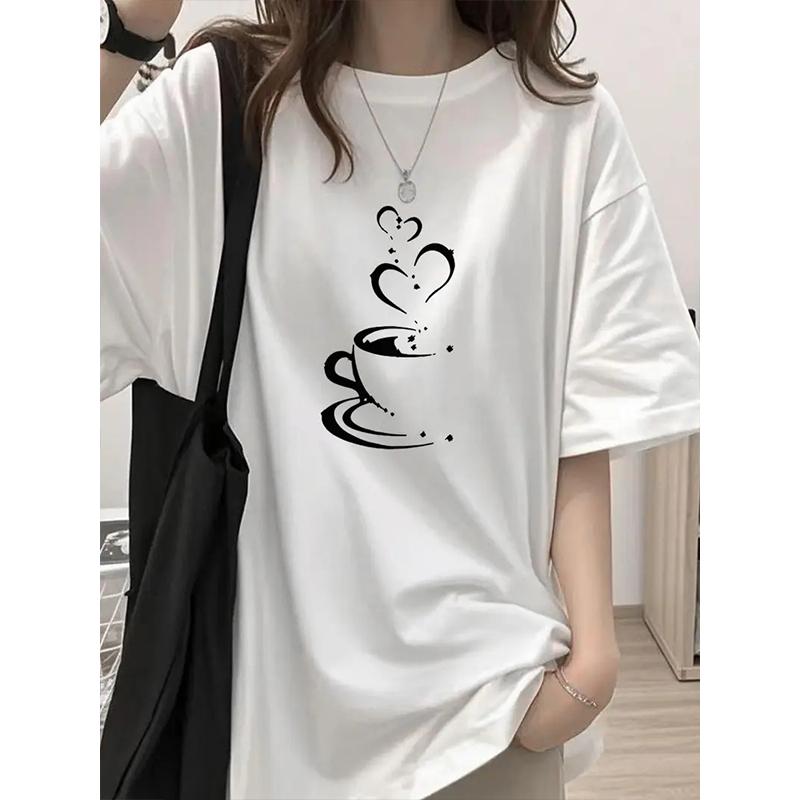Women Summer T Shirt Cat Print Retro Fashion Short Sleeve Tees Casual   Printed  Tops