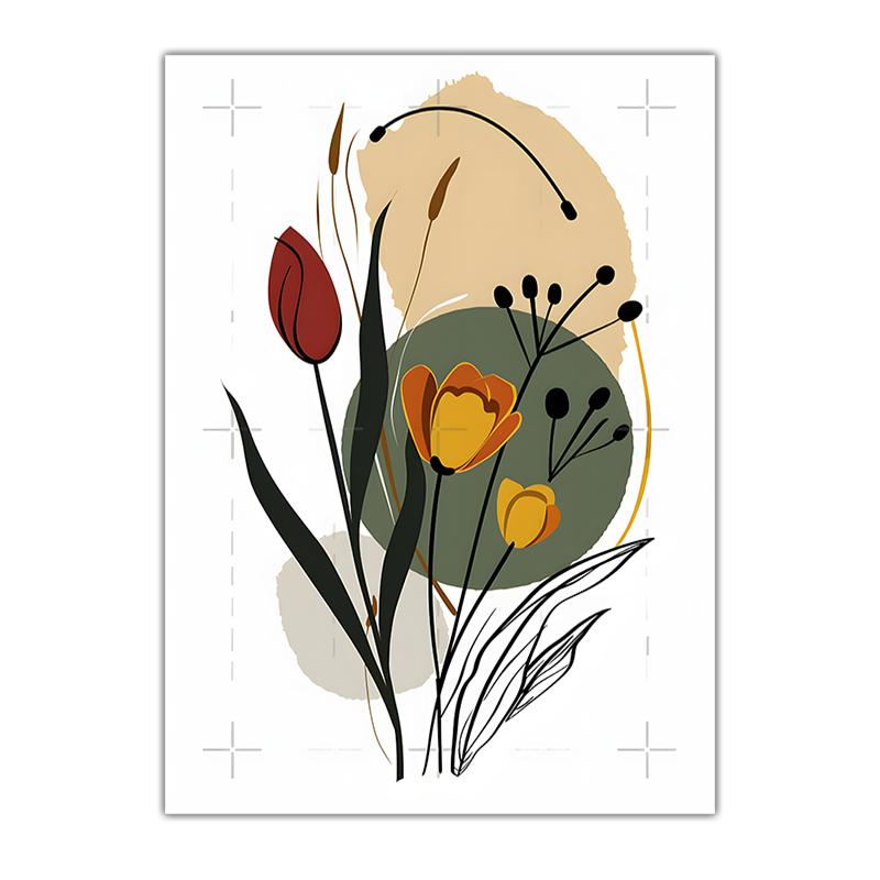 Boho Floral Wall Art, Abstract Line Art Canvas Painting, Minimalist Botanical Poster Print for Bedroom Living Room Wall Decor