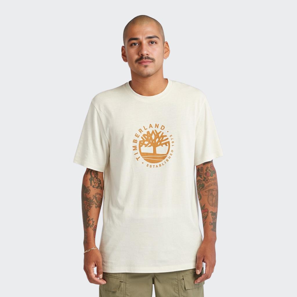 Timberland Bedruckter Rundhals-Pullover Lässiges Kurzarm-T-Shirt Unisex-Oberteile Vintage-Weiß A6QWKCM9