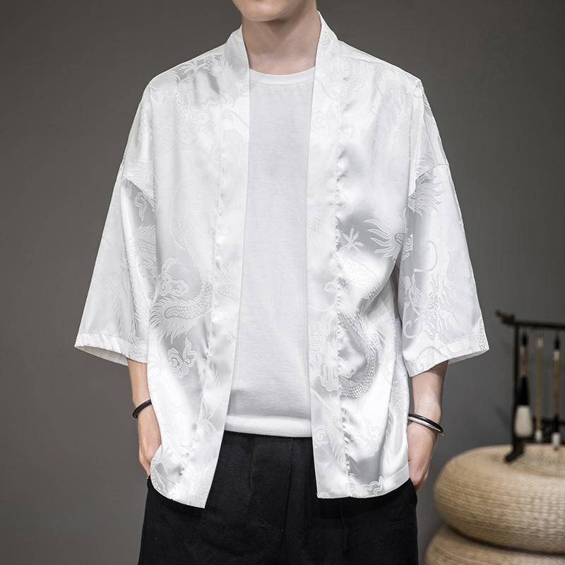 Men's Chinese Dragon Pattern Sun Protection Cardigan - Lightweight Summer Ethnic Style Cloak