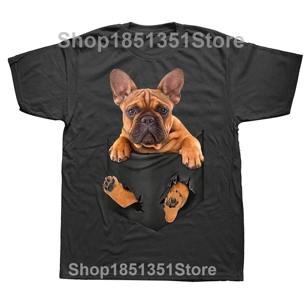 

French Bulldog In a Pocket Dog T Shirts Graphic Cotton Streetwear Short Sleeve Birthday Gifts Summer Style Tshirt Mens Clothing 4XL