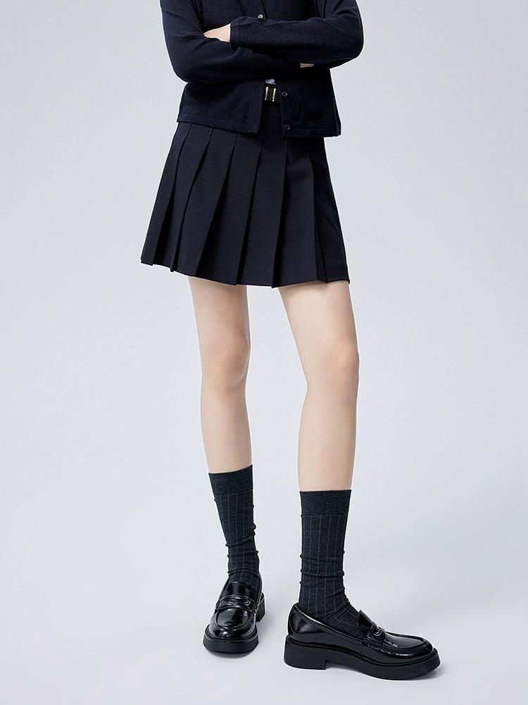 

Весна 2025 г., женская серая плиссированная юбка А-силуэта с высокой талией — облегающая, маленького размера, универсальная юбка для костюма S темно-синий