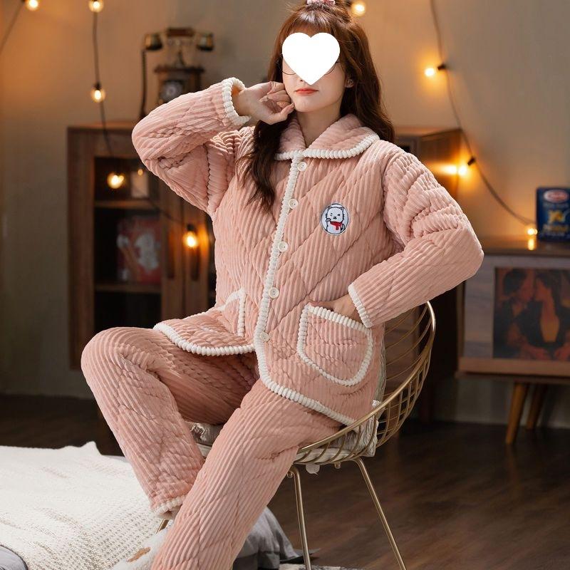 Dámské pyžamo třívrstvé zesílené a roztomilé zimní lze nosit velká velikost teplé polstrované domácí oblečení