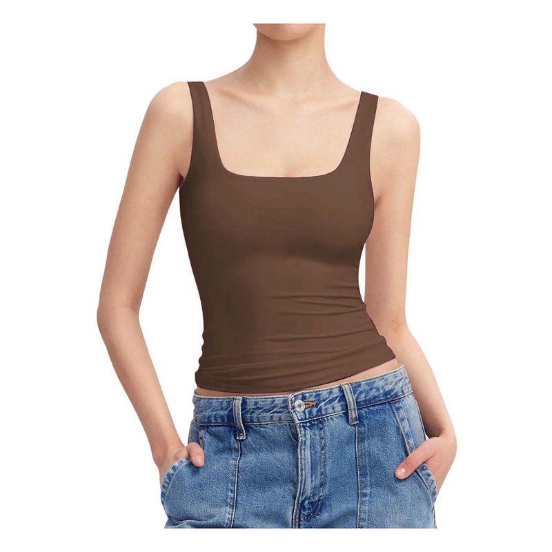 Solid Color Square Neck Sleeveless Top Solid Color Square Collar Sleeveless Open Back Tops Women