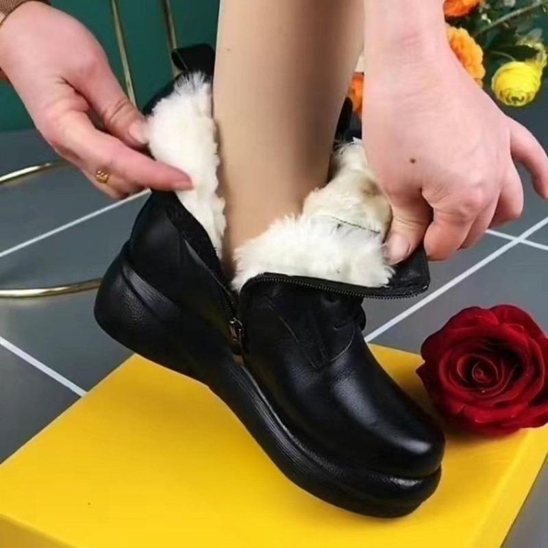 High-top Shoes, Short Boots, Women's Shoes, New Style, Soft Leather with Padding, Casual and Versatile Snow Boots