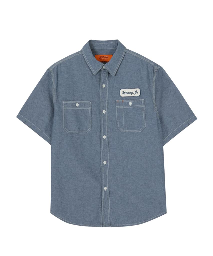 Yunibeosyeolobeolol Chambray Work Short Shirts Blue