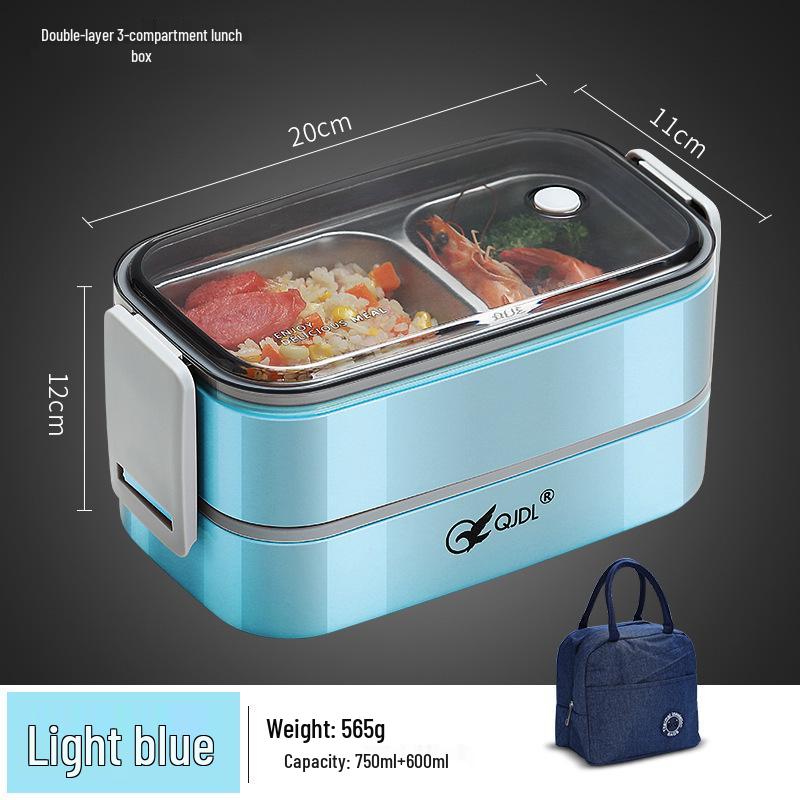 304 Stainless Steel Insulated Double-Layer Lunch Box for Microwave, with Compartments - Ideal for Students and Office Workers.