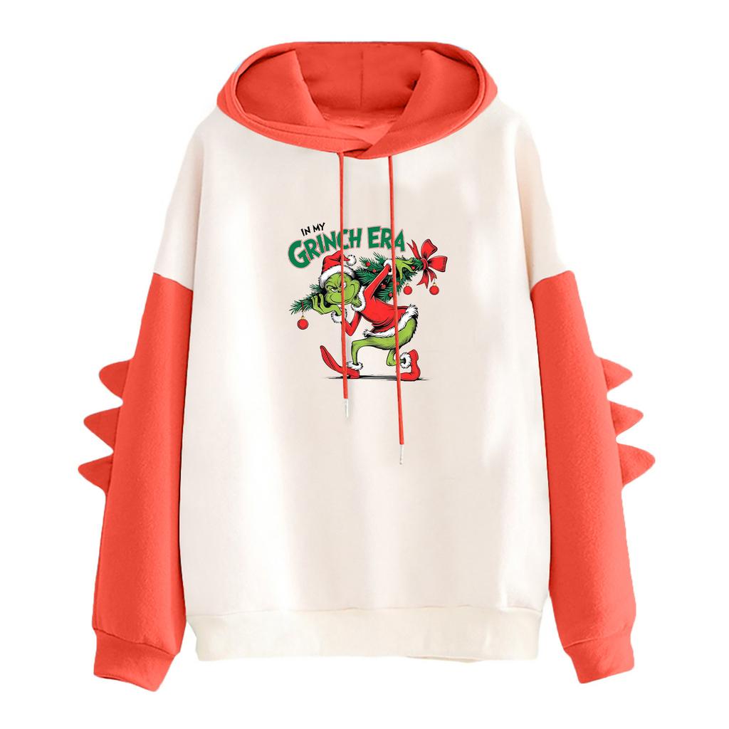 Women's Printed Contrasting Dinosaur Loose Casual Hoodie