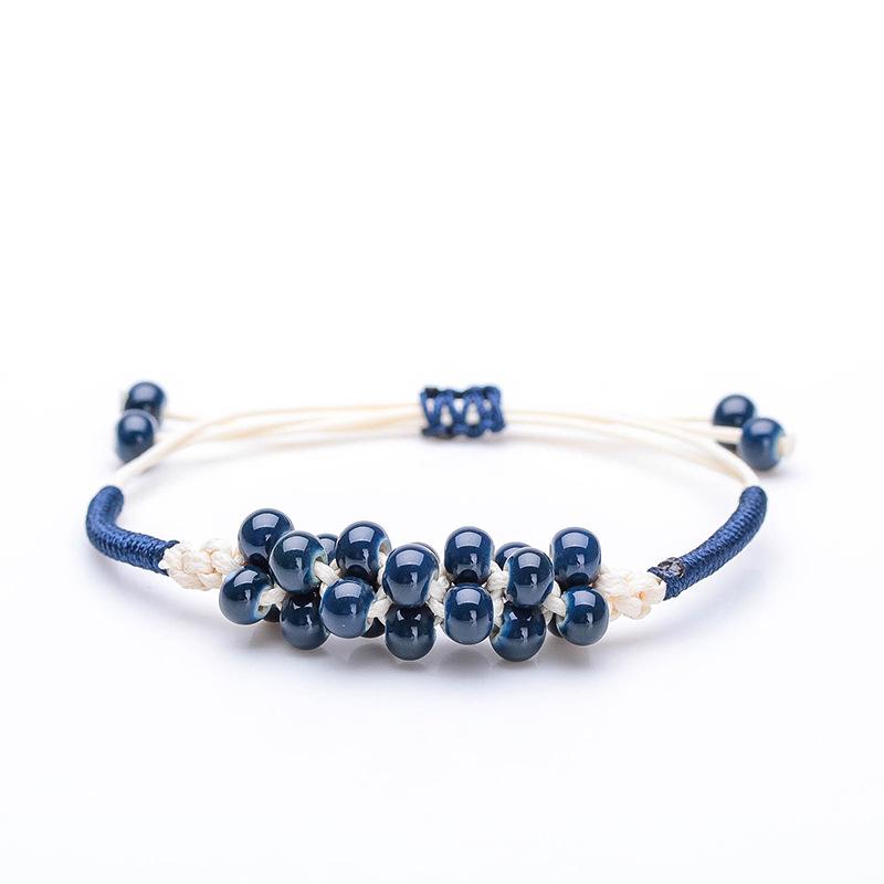 

Ретро мода сладкий гранатовый браслет Мори женские керамические украшения этнический стиль простой плетеный вручную браслет темно-синий