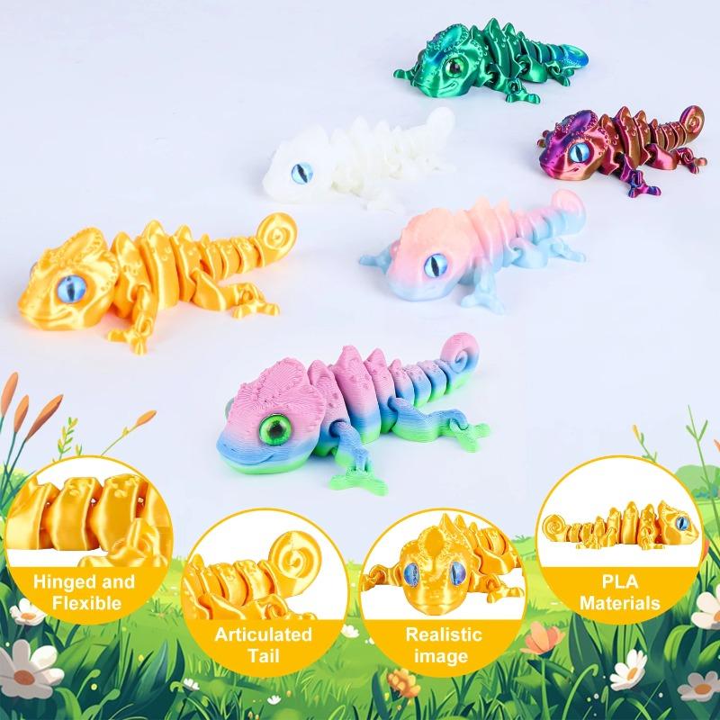 3D-gedrucktes Chamäleon-Echsen-Spielzeug - Gelenkige flexible Gelenke, Stressabbau Fidget-Spielzeug, Coole Schreibtischdekoration für Zuhause & Büro