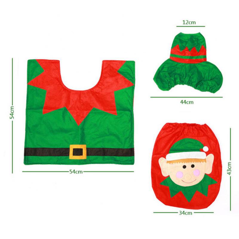 3-Piece Set Christmas Toilet Seat Cover - Santa Claus Snowman Toilet Cover Set - Floor Mat, Tank Lid Cover, Tissue Holder