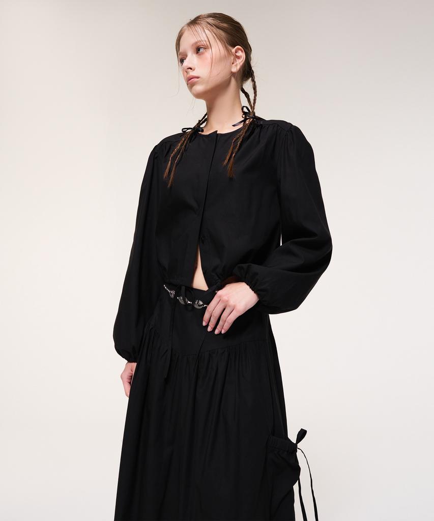 Etmont Shirring Pocket Long Skirt, Black