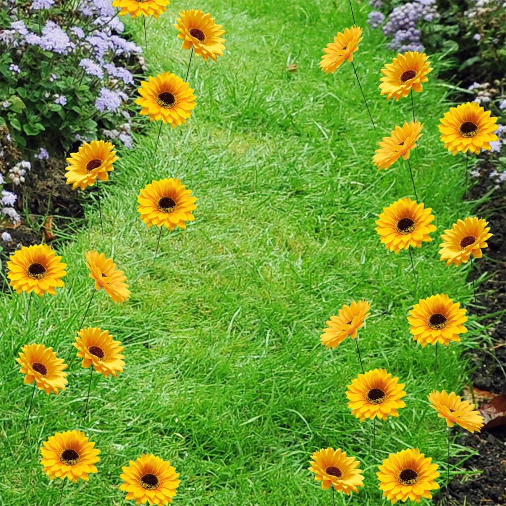 10pcs Garden Stakes Decoration Sunflower Yard Stakes Lawn Pathway Ornaments Waterproof Flower Pot Stick Indoor Outdoor