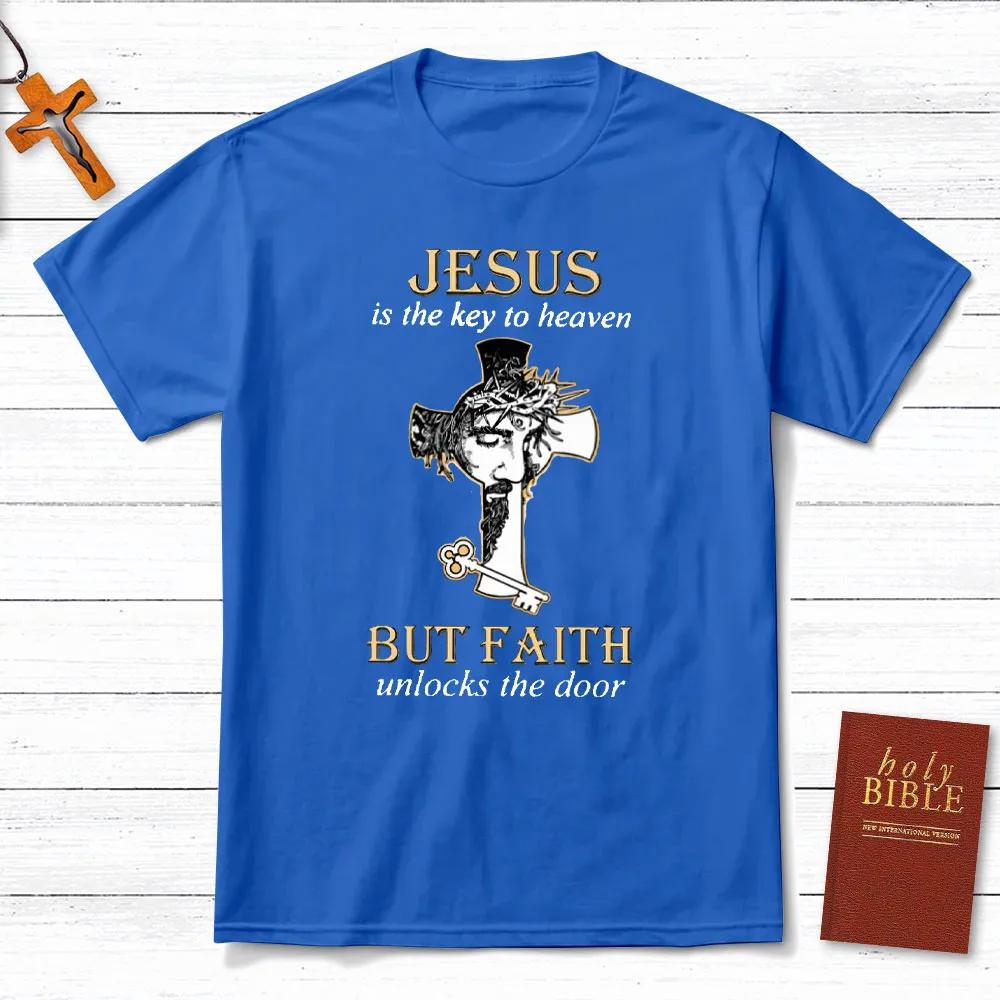 Jesus Is The Key To Heaven TShirt Mens and Womens Short Sleeve Cotton Tees Shirt Men Clothing Summer Blouse Oversize Tops