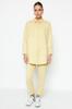 Women's Fashion New Hijab Bottom-Top Set Yellow Pocket Detailed Shirt-Pants Knitted Suit