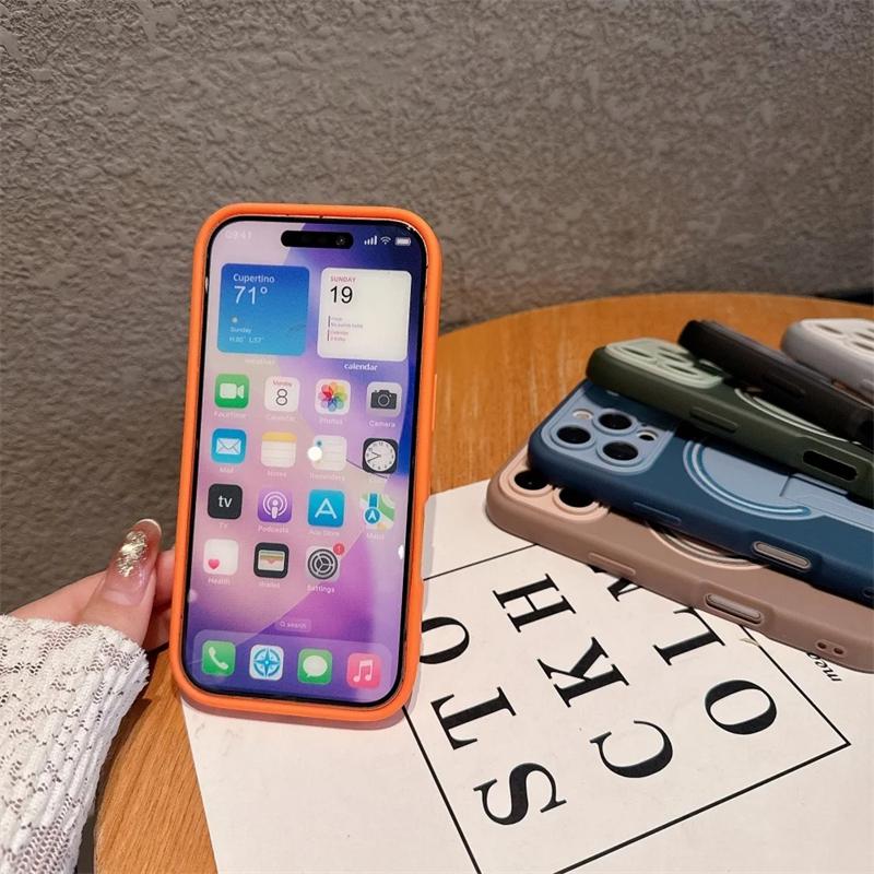 For iPhone 17 Pro Max 16 Luxury Magsafe Magnetic Holder Stand Matte Phone Case For iPhone 15 14 Plus 13 Lens Protective Cover