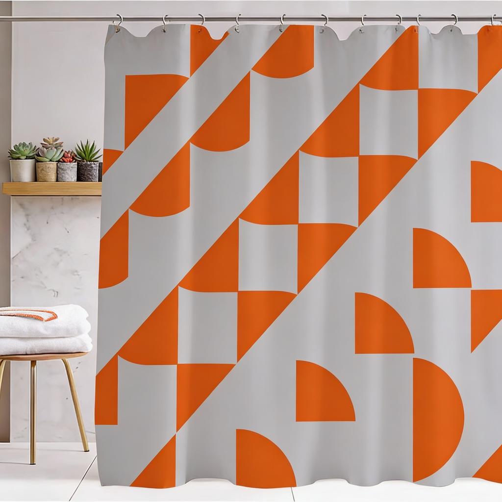 Orange Medieval Shower Curtain Bathroom Decorative Modern Abstract Geometric Art Shower Curtain, Waterproof 180X180CM
