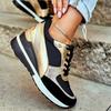 Large Size Sneakers Women's Travel Shoes Front Lace Up Slope Heel Sports Colorblocking Single Shoes Female