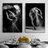 Black and White Ballet Dancer Canvas Painting Elegant Ballerina Pose Print Poster Wall Art Picture Dance Room Home Decor Cuadros