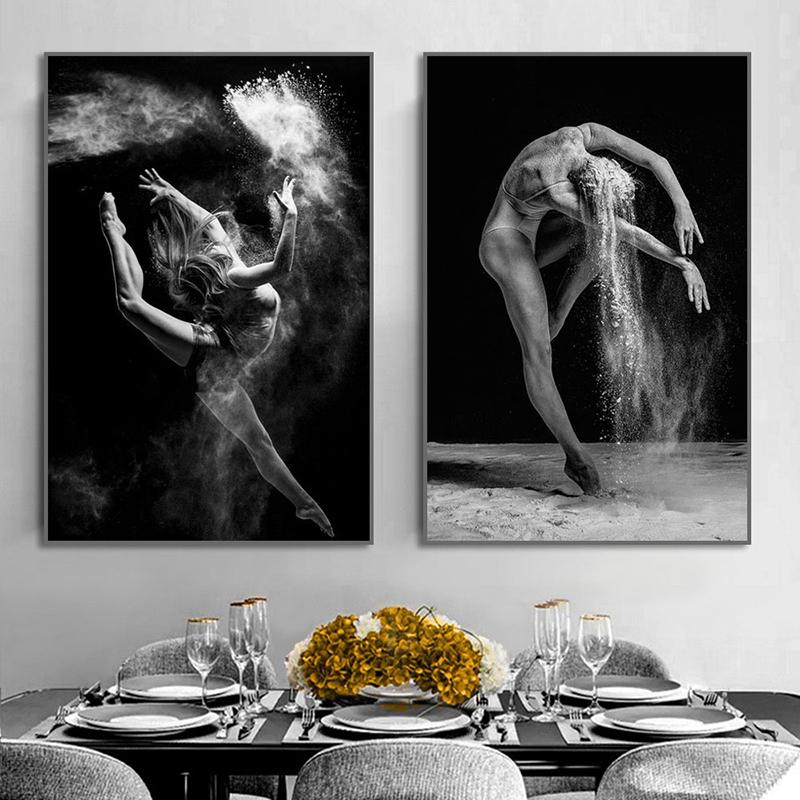Black and White Ballet Dancer Canvas Painting Elegant Ballerina Pose Print Poster Wall Art Picture Dance Room Home Decor Cuadros