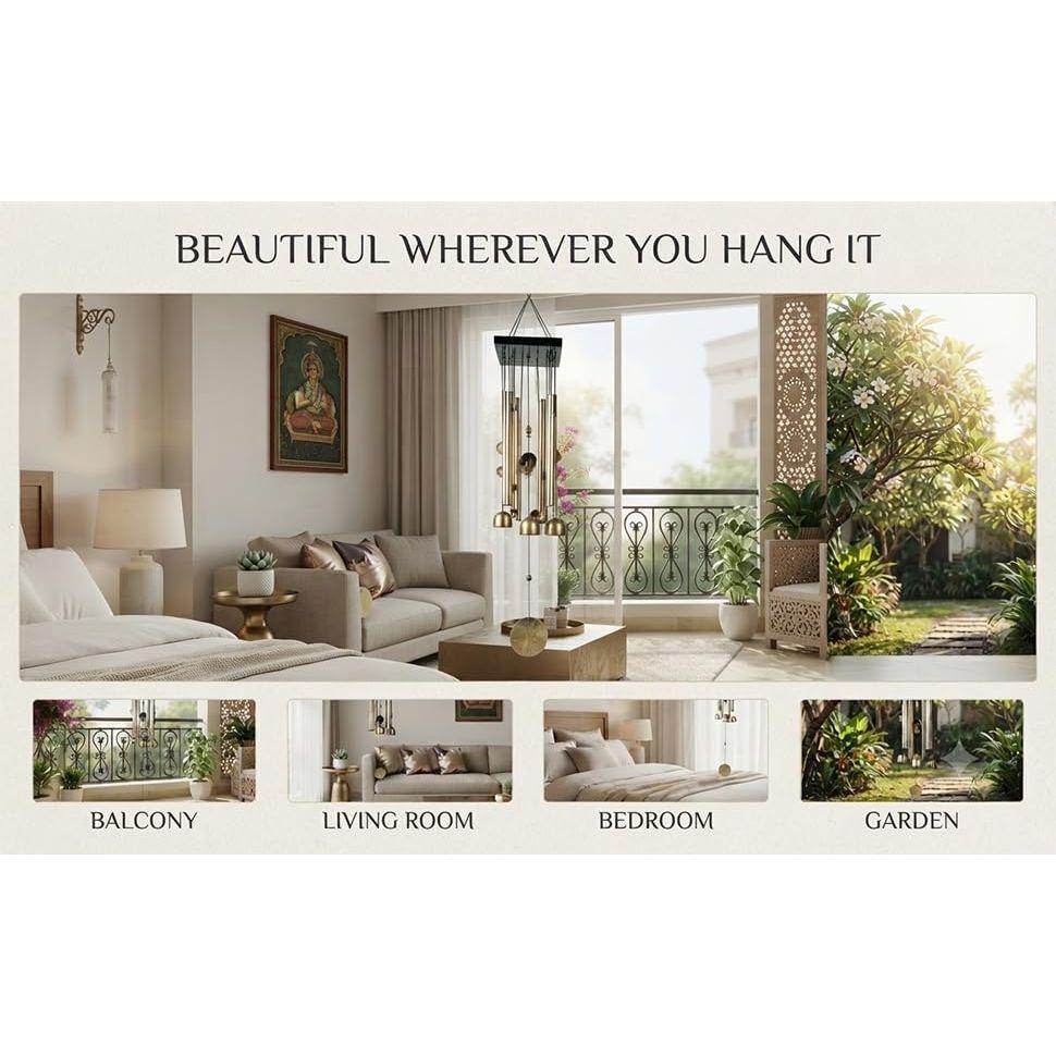 Wind Chime | Wind Chimes for Balcony | Wind Chimes for Home Positive Energy | Home Decoration(Golden,Pipe & Hanging Bells)