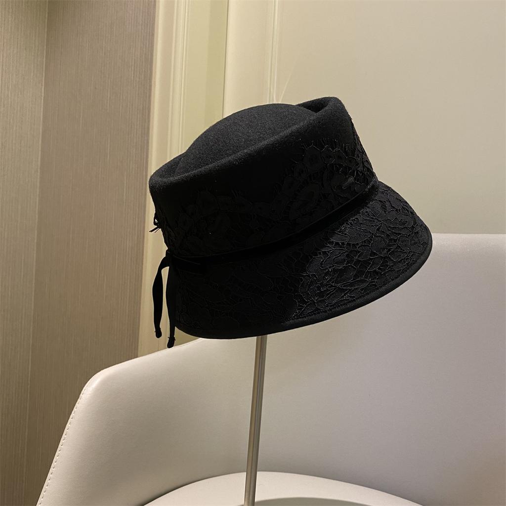 Autumn Winter 100% Wool Hat Bell Hat Women's French Elegant Retro Hepburn Autumn and Winter Celebrity Pearl Wool Felt Bucket Hat