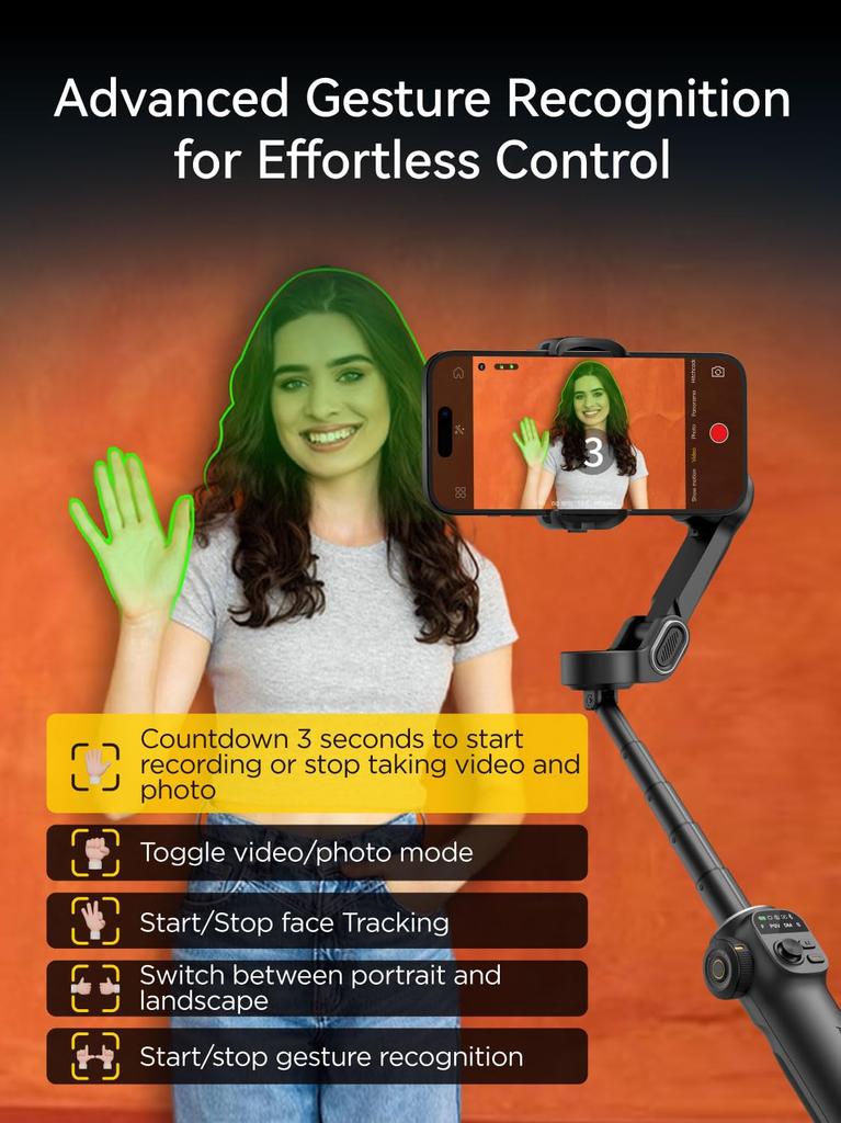 AOCHUAN Smart X2 Gimbal Stabilizer for iPhone Gimbal with Extension Portable Gimbal Stabilizer with OLED Display for Perfect for and Vlogging Black