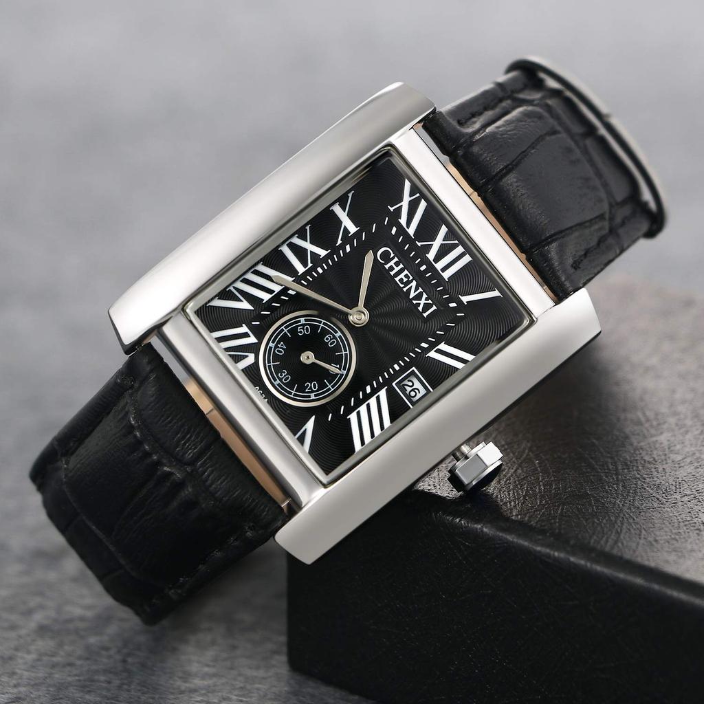 Lancardo Watch Waterproof Leather Band Roman Numeral Calendar Fashion Casual Quartz Business Preset Birthday Anniversary Men's (Black)